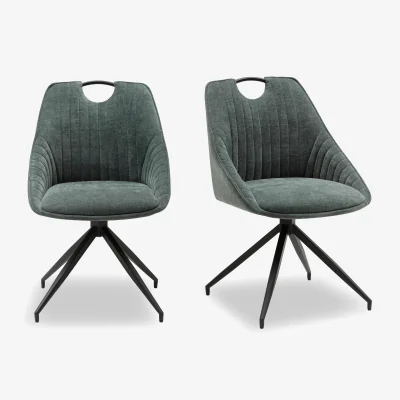 Furniture Village Petra Pair of Fabric Swivel Dining Chairs - Green