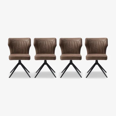 Furniture Village Jayden Set of 4 Faux Leather Swivel Dining Chairs - Light Brown