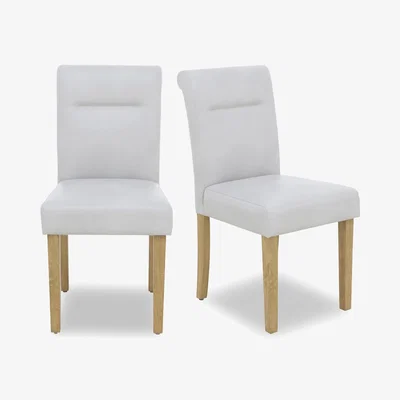 Furniture Village Lewis Pair of Roll Back Faux Leather Dining Chairs - Light Grey