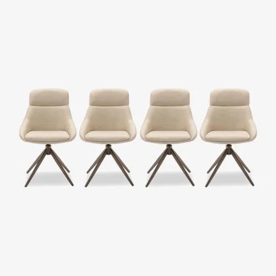 Furniture Village Arno Set of 4 Faux TO Leather Swivel Dining Chairs - Stone