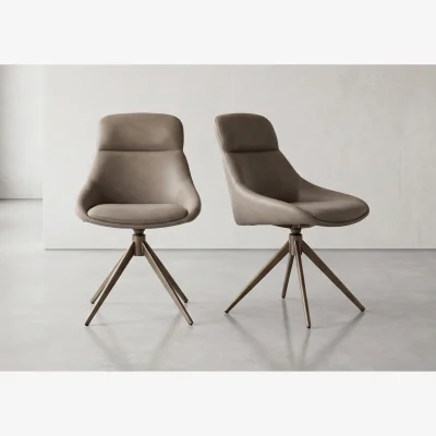 Furniture Village Arno Pair of Faux Leather Swivel Dining Chairs - Truffle