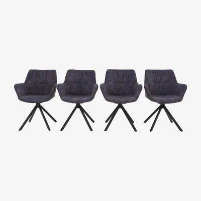 Furniture Village Marvel Black Set of 4 Swivel Dining Chairs - Charcoal