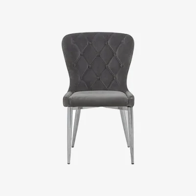 Furniture Village Donnie Silver Dining Chair - Silver Velvet with Chrome Legs