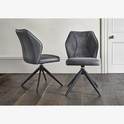 Furniture Village Julio Pair of Swivel Dining Chairs - Anthracite