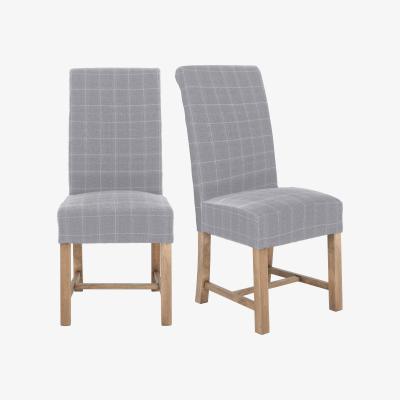 Furniture Village Hewitt Pair of Upholstered Dining Chair - Grey Check Wool