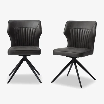 Furniture Village Jayden Pair of Faux Leather Swivel Dining Chairs - Dark Grey