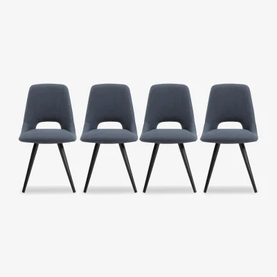 Furniture Village Matera Set of 4 Fabric Dining Chairs with Black Legs - Midnight Blue