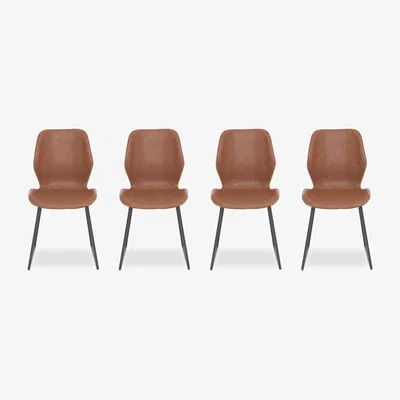Furniture Village Pedro Set of 4 Faux Leather Ski Leg Dining Chairs - Brown