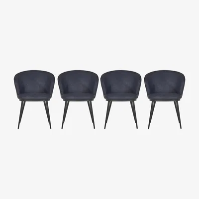 Furniture Village Hela Set of 4 Faux Leather Curved Dining Chairs with Metal Legs