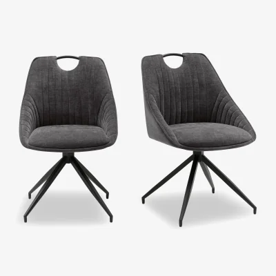 Furniture Village Petra Pair of Fabric Swivel Dining Chairs - Dark Grey