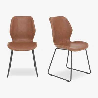 Furniture Village Pedro Pair of Faux Leather Ski Leg Dining Chairs - Brown