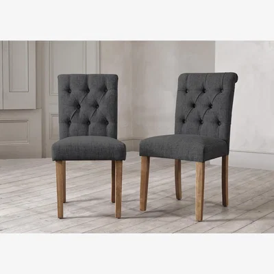 Furniture Village Lewis Pair of Button Back Dining Chairs - Anthracite