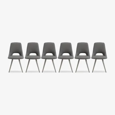 Furniture Village Matera Set of 6 Faux Leather Dining Chairs with Taupe Legs - Anthracite