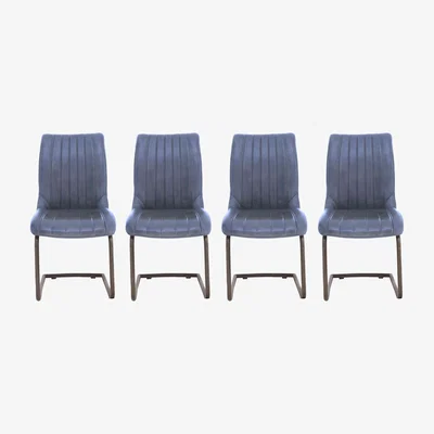 Furniture Village Dee Set of 4 Cantilever Leather Dining Chairs - Blue