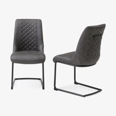 Furniture Village Jayden Pair of Faux Leather Cantilever Dining Chairs - Dark Grey