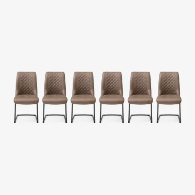 Furniture Village Jayden Set of 6 Faux Leather Cantilever Dining Chairs - Light Brown