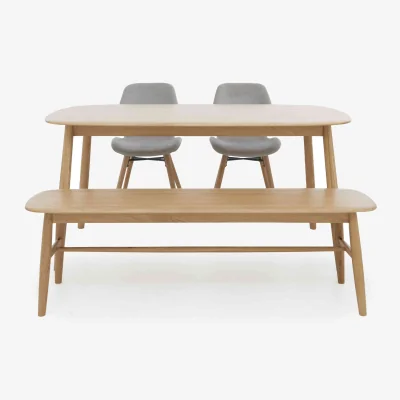 Furniture Village Stockholm Fixed Dining Table with 2 Upholstered Chairs and a Bench - Light Oak
