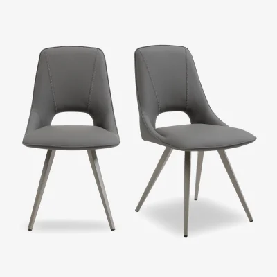 Furniture Village Matera Pair of Faux Leather Dining Chairs with Taupe Legs - Anthracite