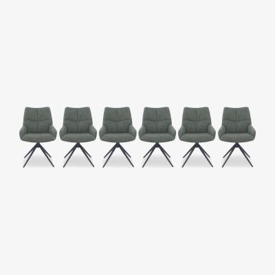 Furniture Village Kiara Set of 6 Fabric Swivel Dining Chairs - Forest