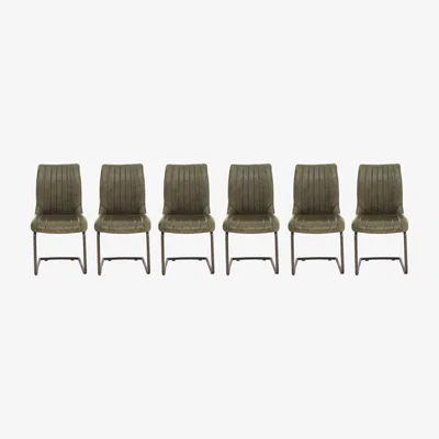 Furniture Village Dee Set of 6 Cantilever Leather Dining Chairs - Olive