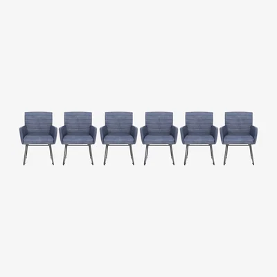 Furniture Village Sam Set of 6 Leather Dining Chairs - Steel Blue