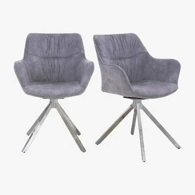 Furniture Village Marvel Chrome Pair of Swivel Dining Chairs - Silver