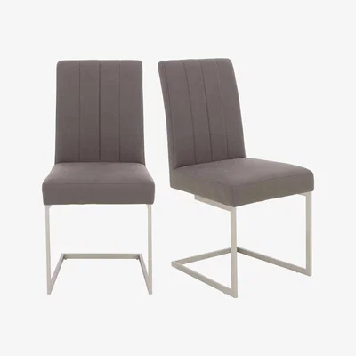 Furniture Village Grigio Pair of Faux Leather Dining Chairs - Grey