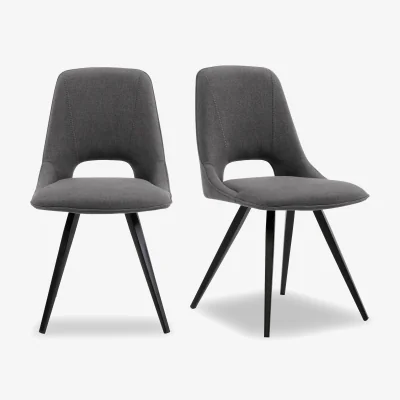 Furniture Village Matera Pair of Fabric Dining Chairs with Black Legs