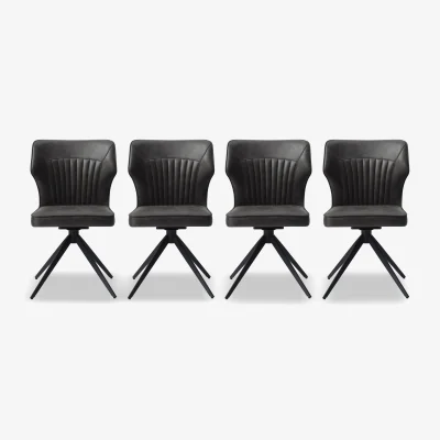 Furniture Village Jayden Set of 4 Faux Leather Swivel Dining Chairs - Dark Grey