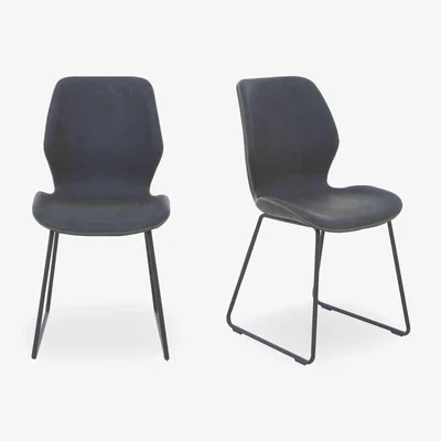Furniture Village Matteo Pair of Faux Leather Ski Leg Dining Chairs - Dark Grey