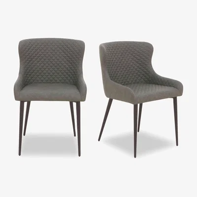 Furniture Village Hanoi Pair of Faux Leather Dining Chairs - Slate Grey