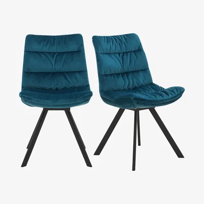 Furniture Village Diego Pair of Velvet Dining Chairs - Teal