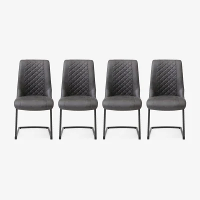 Furniture Village Jayden Set of 4 Faux Leather Cantilever Dining Chairs - Dark Grey