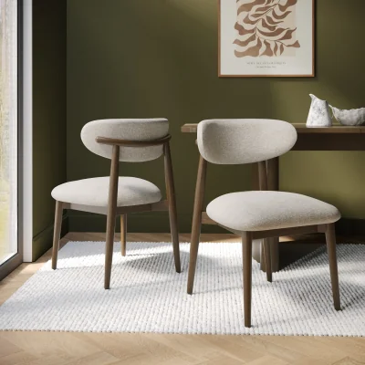 Furniture123 Walnut and Beige Upholstered Curved Dining Chair with Open Back - Kori