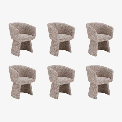 Furniture123 Set of 6 Curved Tub Swivel Dining Chairs in Multi Coloured Fabric - Cher