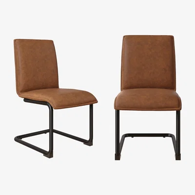 Furniture123 Set of 2 Tan Faux Leather Cantilever Dining Chairs - Lucas