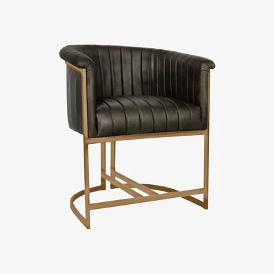 Furniture123 Real Leather & Gold Metal Frame Tub Dining Chair - Dark Grey