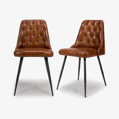 Furniture123 Set Of 2 Real Leather Tan Dining Chair with Quilted Back - Jaxson