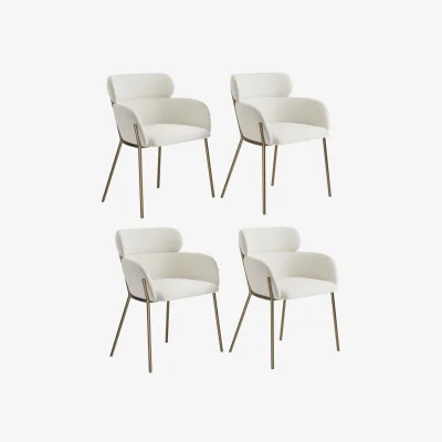 Furniture123 Set of 4 Cream Upholstered Curved Dining Chairs with Brass Legs - Isla