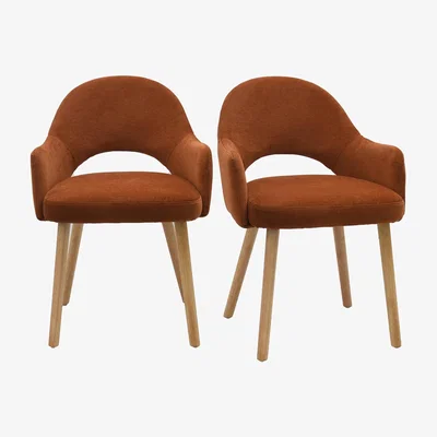 Furniture123 Set of 2 Burnt Orange Fabric Dining Chairs with Oak Legs - Colbie