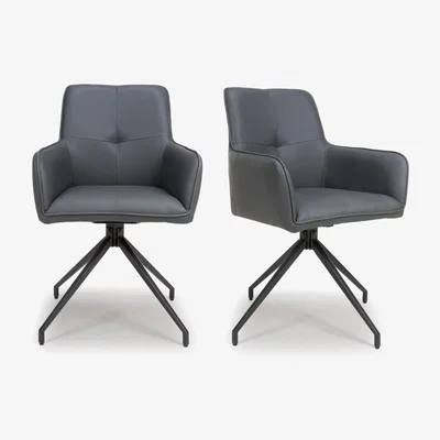 Furniture123 Set of 2 Grey Swivel Dining chairs -Linnie