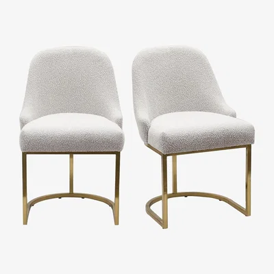 Furniture123 Set of 2 Beige Boucle Dining Chairs with Brass Legs - Callie