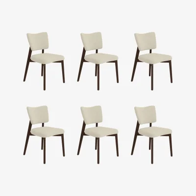Furniture123 Set of 6 Beige Upholstered Dining Chairs with Walnut Legs - Greta
