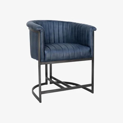 Furniture123 Real Leather & Iron Classic Tub Dining Chair - Blue
