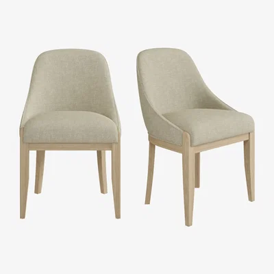Furniture123 Set of 2 Beige Upholstered Dining Chairs with Solid Wood Legs - Madeline