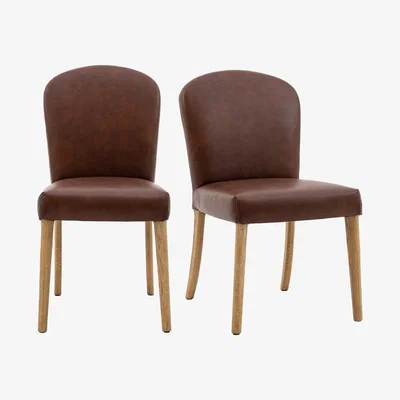 Furniture123 Set of 2 Brown Leather Dining Chairs - Hinton
