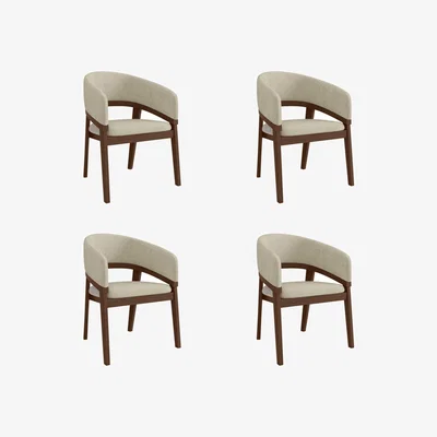 Furniture123 Set of 4 Walnut & Beige Upholstered Curved Dining Chairs - Owen