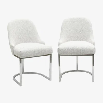 Furniture123 Set of 2 Beige Boucle Dining Chairs with Chrome Legs - Callie