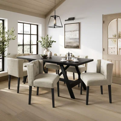 Furniture123 Beige Upholstered Buttoned Dining Chair - Shay