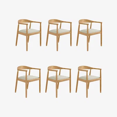 Furniture123 Set of 6 Brass Detail Oak Carver Dining Chairs - Anders
